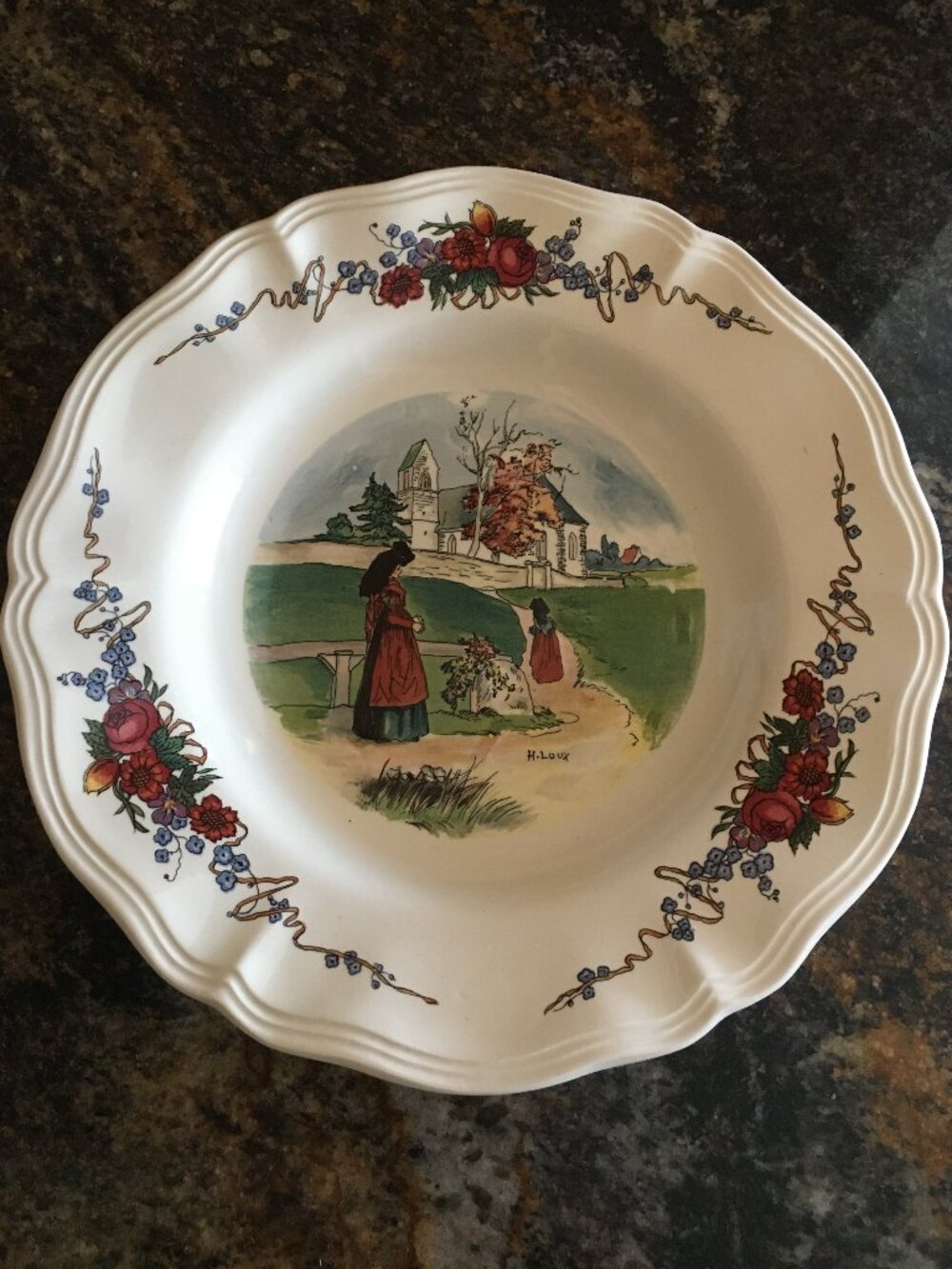 VTG Sarreguemines Obernai Henri Loux French Faience Large Rimmed Soup Bowl #4